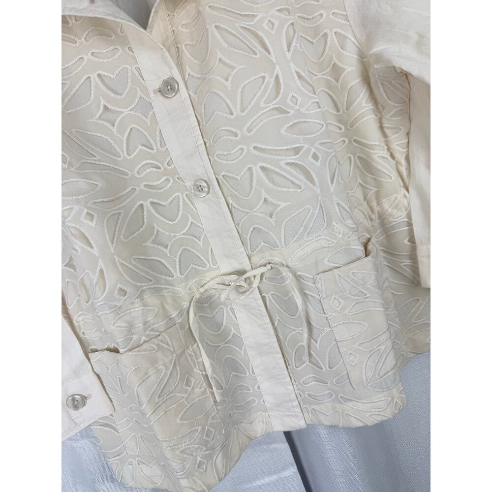 Chicos Embroidered Utility Jacket Size 3 Boho Lagenlook Coastal Chic - Picture 2 of 6